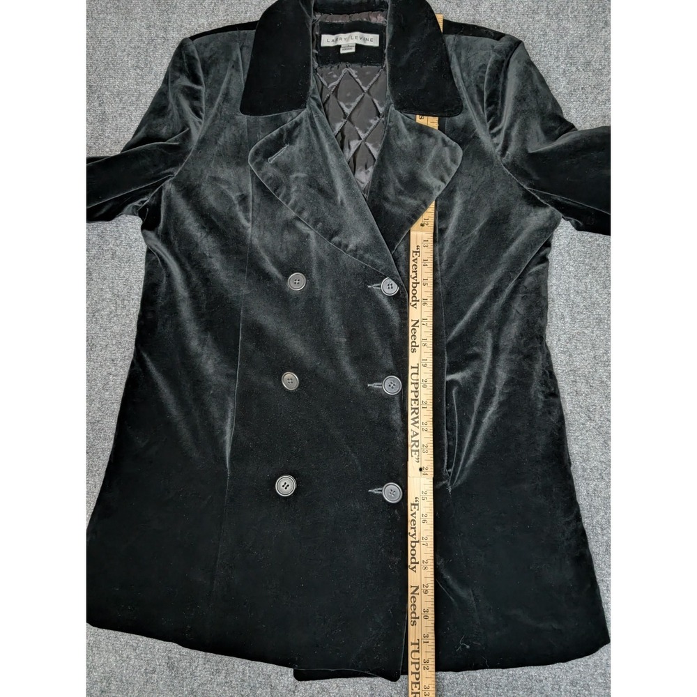 Vintage Larry Levine Black Velvet Double Breasted Trench Coat Women's Large - Picture 6 of 12